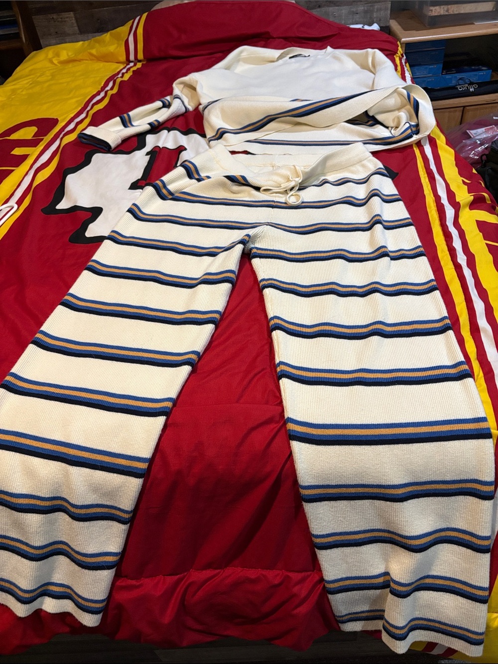 Cream Women’s Striped Pants Suit
